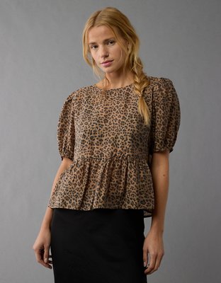 AE Puff-Sleeve Tie-Front Top