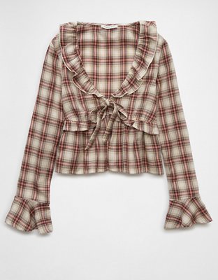 Женские рубашки American Eagle AE Long-Sleeve Ruffle Tie Front Shirt — фото 3