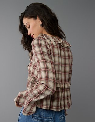 Женские рубашки American Eagle AE Long-Sleeve Ruffle Tie Front Shirt — фото 2