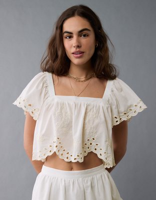 AE Tie Back Eyelet Crop Top | American Eagle