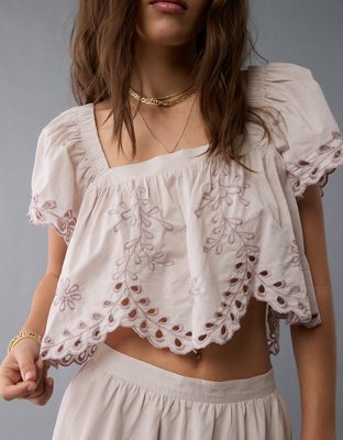 AE Tie Back Eyelet Crop Top