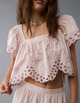 AE Tie Back Eyelet Crop Top