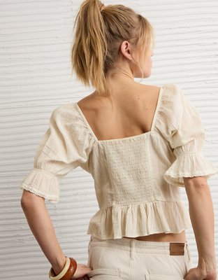 AE Puff Sleeve Pintuck Blouse