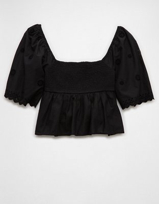 AE Flutter Sleeve Eyelet Babydoll Blouse