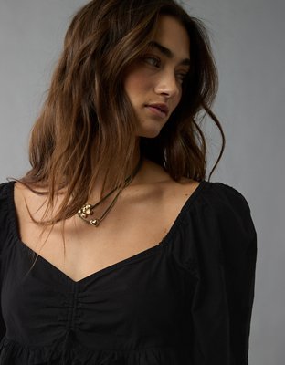 AE Flutter Sleeve Eyelet Babydoll Blouse