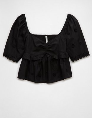 AE Flutter Sleeve Eyelet Babydoll Blouse