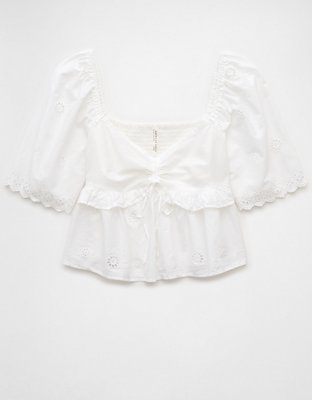 AE Flutter Sleeve Eyelet Babydoll Blouse