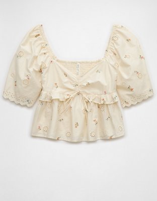 AE Flutter Sleeve Eyelet Babydoll Blouse