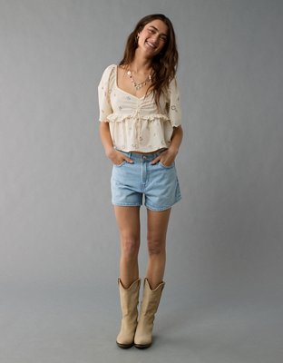 AE Flutter Sleeve Eyelet Babydoll Blouse