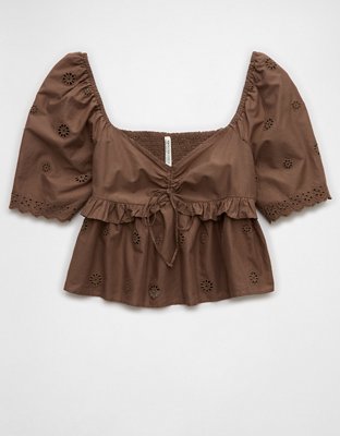 AE Flutter Sleeve Eyelet Babydoll Blouse