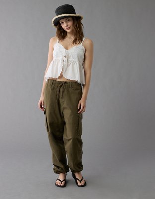 AE Tie Front Embroidered Tank Top
