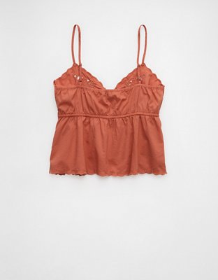 AE Tie Front Embroidered Tank Top