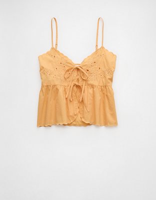 AE Tie Front Embroidered Tank Top