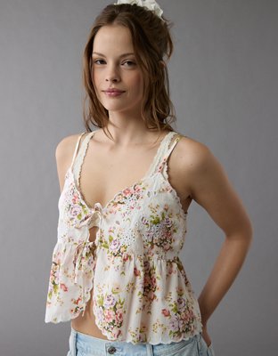 トップス NACHE PRINTED TIE TANK TOP Sterling & Stitch Eyelet Front Tie Tank Top - Women's Tank