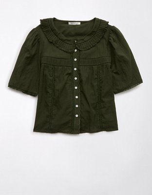 AE Collared Pintuck Blouse Women's Green