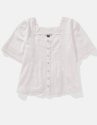 AE Blusa con Botones y Cuello Cuadrado