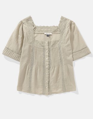 AE Blusa con Botones y Cuello Cuadrado