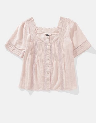 AE Blusa con Botones y Cuello Cuadrado