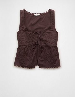 AE Tie Front Scoop Neck Flyaway Tank Top