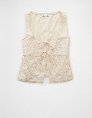 AE Tie Front Scoop Neck Flyaway Tank Top