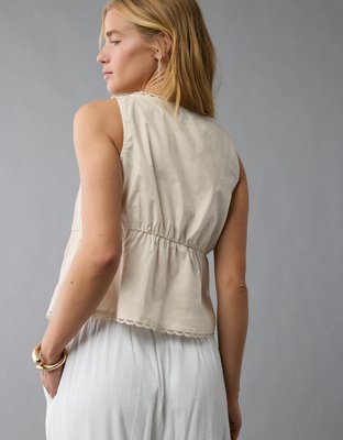 AE Tie Front Scoop Neck Flyaway Tank Top