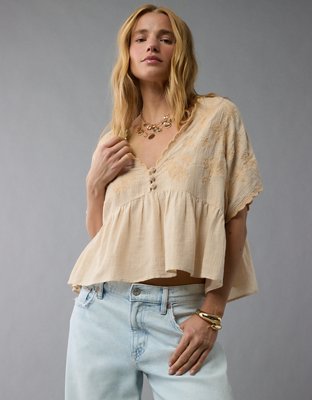 AE V-Neck Embroidered Blouse