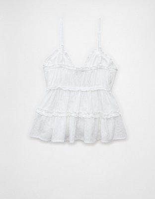 AE Top sin Mangas Estilo Babydoll con Volantes