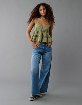 AE Top sin Mangas Estilo Babydoll con Volantes