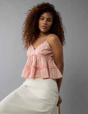 AE Top sin Mangas Estilo Babydoll con Volantes