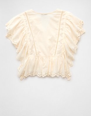 AE Blusa con Volantes y Cuello Dividido