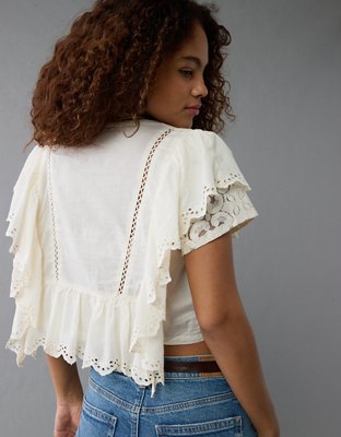 AE Blusa con Volantes y Cuello Dividido