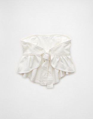 AE Denim Strapless Tie Back Babydoll Top