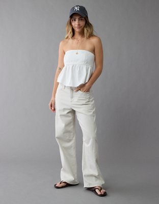 AE Denim Strapless Tie Back Babydoll Top