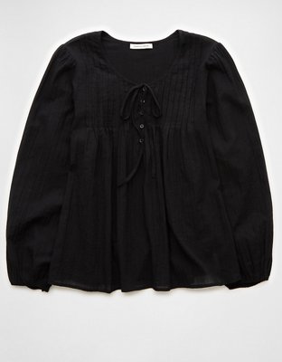 AE Long-Sleeve Pintuck Blouse