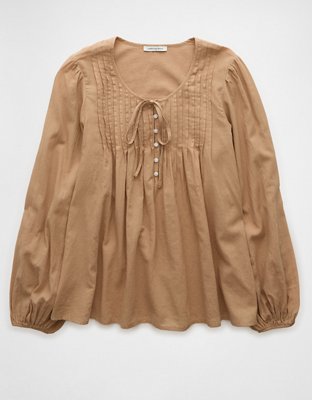 AE Long-Sleeve Pintuck Blouse