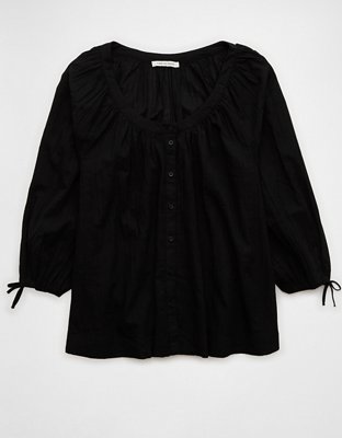 AE Long-Sleeve Open Neck Blouse