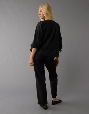 AE Long-Sleeve Open Neck Blouse