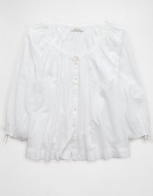 AE Long-Sleeve Open Neck Blouse