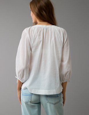 AE Long-Sleeve Open Neck Blouse