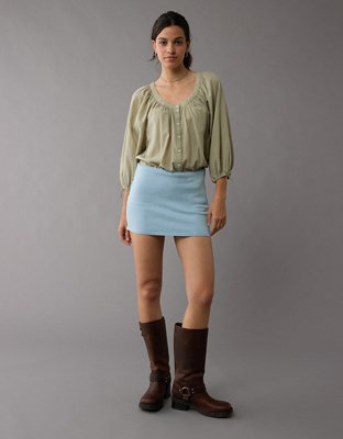AE Long-Sleeve Open Neck Blouse
