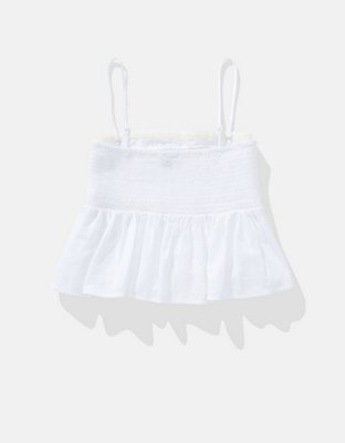 AE Linen-Blend Strapless Pintuck Top