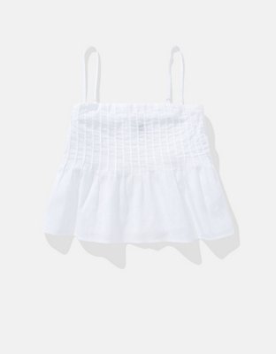 AE Linen-Blend Strapless Pintuck Top