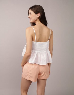 AE Linen-Blend Strapless Pintuck Top