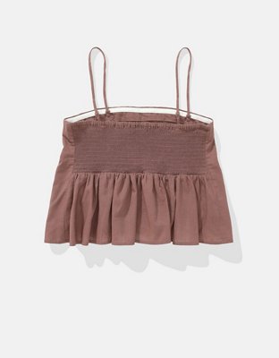 AE Linen-Blend Strapless Pintuck Top