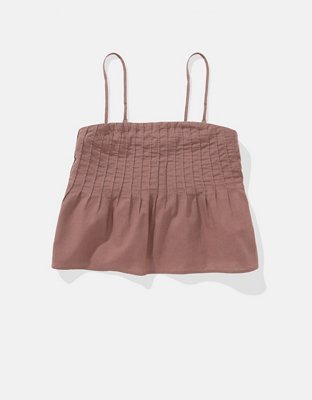 AE Linen-Blend Strapless Pintuck Top
