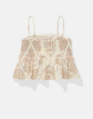 AE Linen-Blend Strapless Pintuck Top