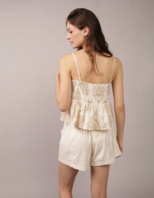 AE Linen-Blend Strapless Pintuck Top