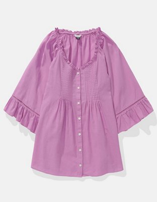 AE Blusa de Mezcla de Lino con Volante