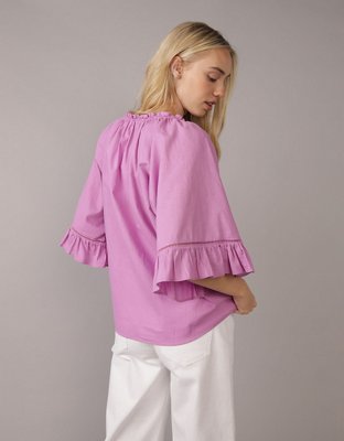 AE Linen-Blend Ruffle Blouse