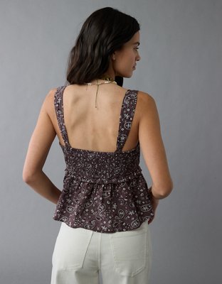 AE Smocked Tie Front Flyaway Tank Top